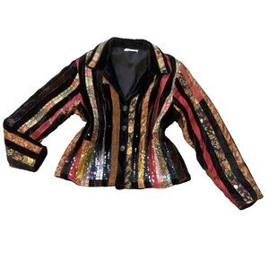 Coldwater Creek Brocade Velvet Mixed Fabric Sequin Jacket Sz L #94L